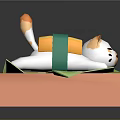 Cartoon Cat Dolls In Different Colored Clothes Lying On Green Leaves Over Orange Small Table
