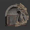 Detailed Ancient Building Ruins Featuring Damaged Arch Structure And Stone Debris