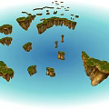 Scenic Floating Islands With Lush Green Vegetation And Blue Sky Background