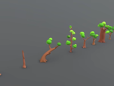 Cartoon Style Trees with Brown Trunks Green Leaves and Left to Right Trunk Leaf Variations 3d model