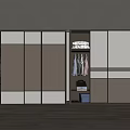 Modern Wardrobe Interior Design With Sliding Doors Beige White Brown Hanging Clothes And Folded Linen