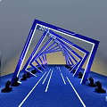 Aerospace Theme Exhibition Hall With Arch Structure Blue Lighting And Speakers