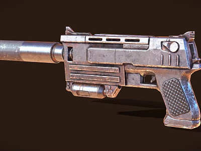 Vintage Sci Fi Weapon With Metallic Body Textured Grip And Industrial Design 3d model