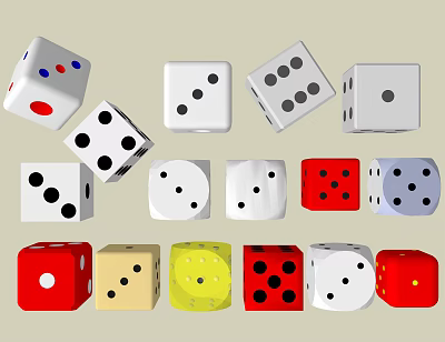 Board Game Entertainment Featuring Colorful Dice In Different Colors And Styles For Enjoyable Play 3d model