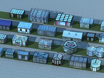 Different Glass Greenhouses Featuring Various Shapes And Structural Designs 3d model