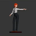 3D Character Model with Red Hair White Shirt Dark Pants Checkerboard Base Red Edge