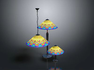 Decorative Stained Glass Lamps With Colorful Patterned Shades And Elegant Design 3d model