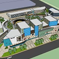 Modern Commercial Complex With Connected Buildings Retail Spaces And Greenery Plaza