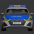 Blue And White Police Car With Emergency Lights And Markings