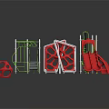 Outdoor Playground Equipment with Red Slides Green Frames and Climbing Structures for Kids