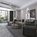 Modern Living and Dining Room Interior With Marble Wall Large TV Sofa And Plants