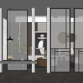 Modern Living Room Partition With Black Frame Sheer Curtain Sofa And Coffee Table