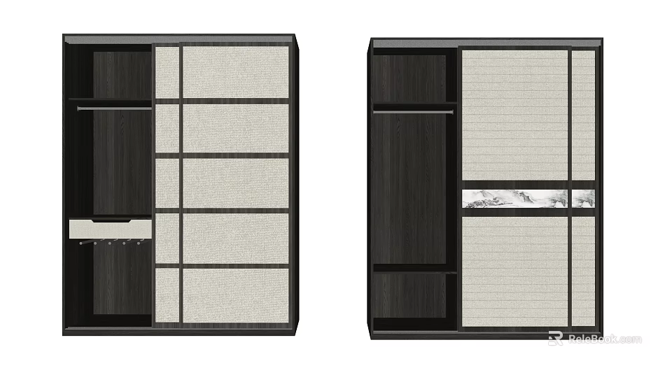 Modern Wooden Wardrobe Design With Sliding Doors Drawers And Storage Compartments 3d model 
