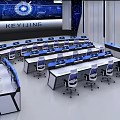 Modern Monitoring Room With Control Desks Chairs And High Tech Screens