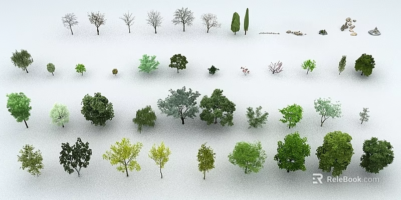 Diverse Collection of Arbor Trees Showcasing Various Sizes Shapes and Foliage Colors 3d model 