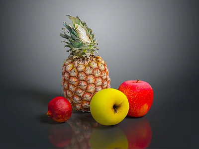 Vibrant Fresh Assorted Fruits Display With Pineapple Red Yellow Apples And Plum 3d model