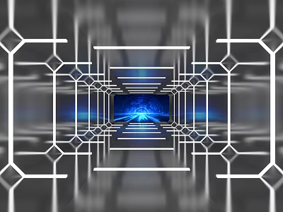 Futuristic Elevator Hallway With Geometric Frame Design And Blue Lighting Effects 3d model