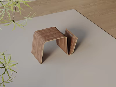 Modern Curved Wooden Side Table with Minimalist Design Green Plants on Rug and Floor 3d model