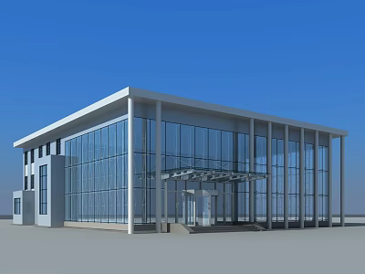 Modern Style Sales Office Building With Glass Curtain Wall And White Frame Design 3d model