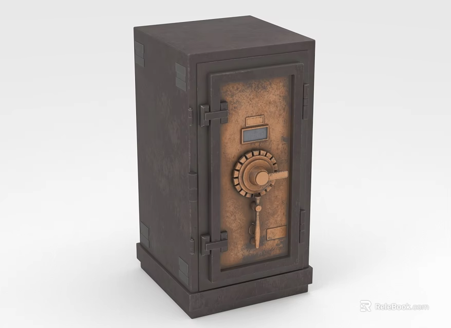 Vintage Metal Safe With Classic Dial Combination Lock And Rustic Finish 3d model 