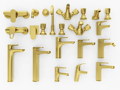Golden Faucet Collection Featuring Various Designs For Bathroom And Kitchen 3d model