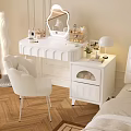 Elegant White Dressing Table With Mirror Chair Table Lamp And Potted Plant