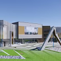 Modern Commercial Street With Contemporary Buildings Plaza And Green Pedestrian Areas