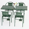 Green Rectangular Dining Table Set With Four Sleek Chairs And Decorative Vase Plant 3d model