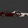 Two Classic Cars Dark Red Coupe And Red White Racing Car With Number 6