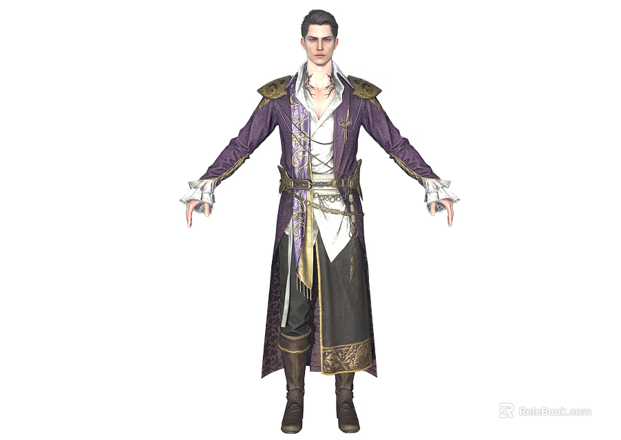 Game And Movie Character With Purple Robe Gold Accents Medieval Fantasy Style 3d model 