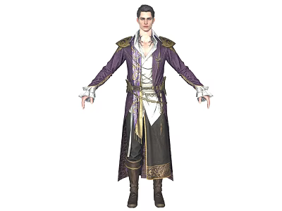 Game And Movie Character With Purple Robe Gold Accents Medieval Fantasy Style 3d model