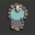 Cute Cartoon Cat Pet Bed With Blue Center And Gray Pink Semi Circular Borders