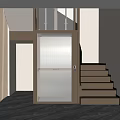 Transparent Elevator in Modern Home Interior with Glass Door and Staircase 3d model