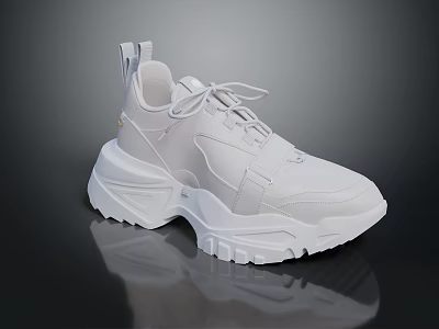 White Stylish Sneakers With Thick Sole And Modern Lace Up Design 3d model