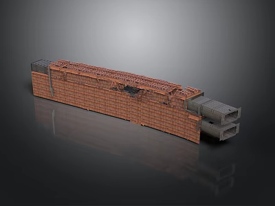 Industrial Equipment With Red Brick Structure Metal Frame Pipes And Elongated Design 3d model