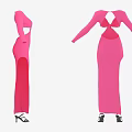 Pink Long Dress With Long Sleeves V Neckline Cutout Waist And Side Slit Design