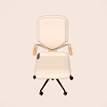 Beige Ergonomic Office Chair With Wooden Armrests And Wheels For Comfortable Office Work