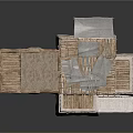 Traditional Ancient Building Model With Stone Walls Wooden Roof Staircase And Terrace