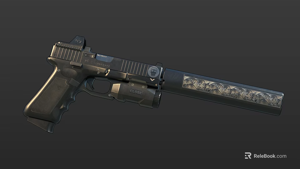 Modern Black Tactical Pistol With Sleek Grip And Metal Barrel Design 3d model 