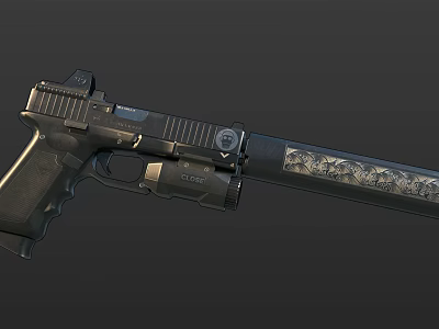 Modern Black Tactical Pistol With Sleek Grip And Metal Barrel Design 3d model