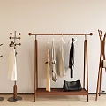 Wooden Standing Clothes Racks And Hanging Rod Racks With Clothes And Bags