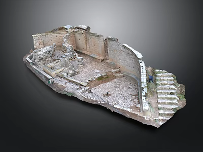 Ruined Structure Model With Broken Walls Stone Debris And Weathered Steps 3d model