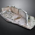 Ruined Structure Model With Broken Walls Stone Debris And Weathered Steps