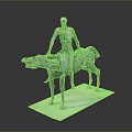 Game Movie Character Riding Horse Bronze Sculpture With Abstract Design And White Base