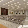 Spacious Conference Room Interior With Rows Of Chairs Projection Screen And Decorative Painting