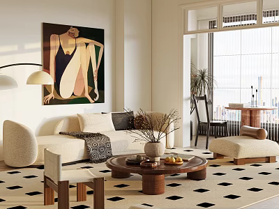 Modern Living Room Interior With Sofa Artwork Coffee Table And Rug 3d model