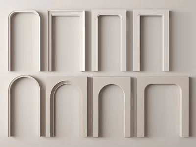Modern Door Arches In Various Styles And Shapes On Light Colored Wall 3d model