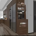 Modern Walnut Wood Side Cabinet With Multi Functional Storage For Cozy Kitchen And Dining Space