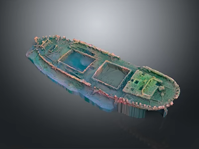 Old Rusted Damaged Sunken Water Vehicle With Cabin Areas And Weathered Surface 3d model