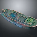 Old Rusted Damaged Sunken Water Vehicle With Cabin Areas And Weathered Surface